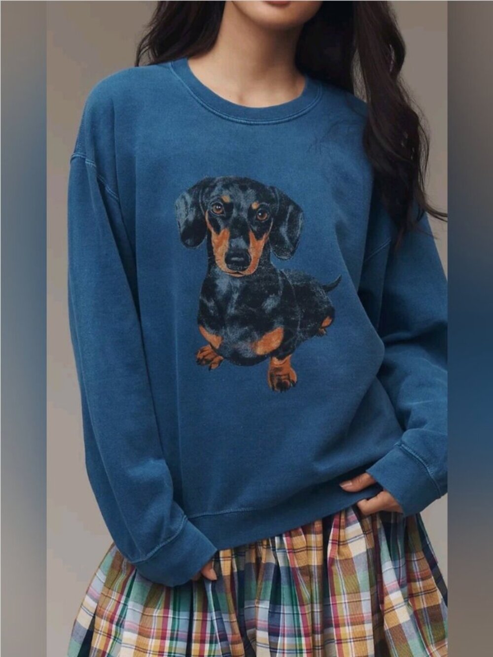 Anthropologie Dachshund Puppy Dog Print Graphic Oversized Sweatshirt size M
